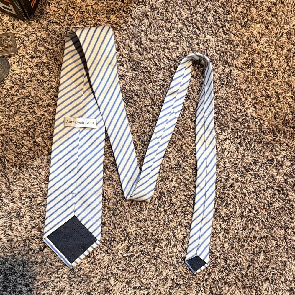 Autograph Men's Blue & White Striped Silk Tie